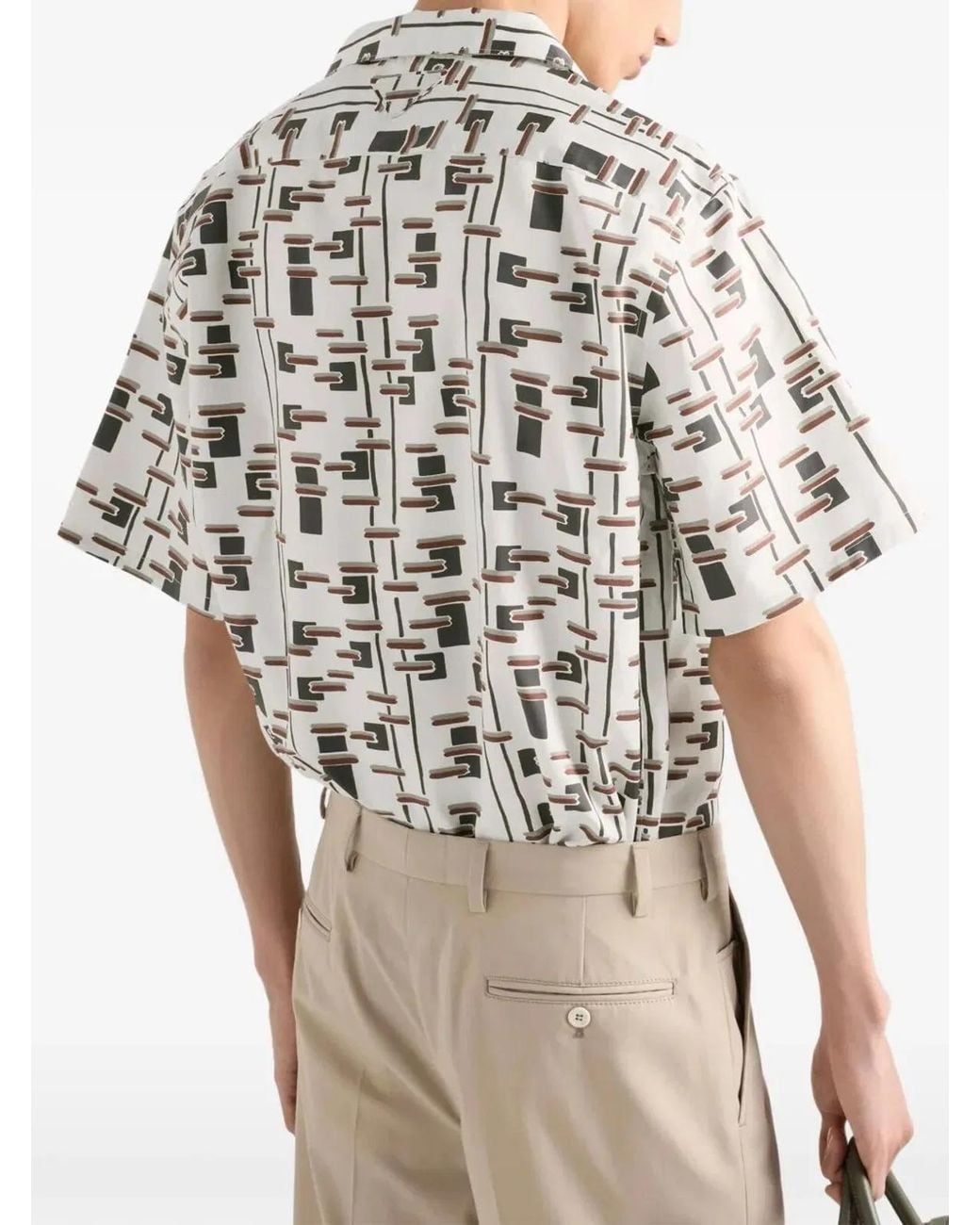 Prada White Printed Cotton Silk Blend Shirt for men