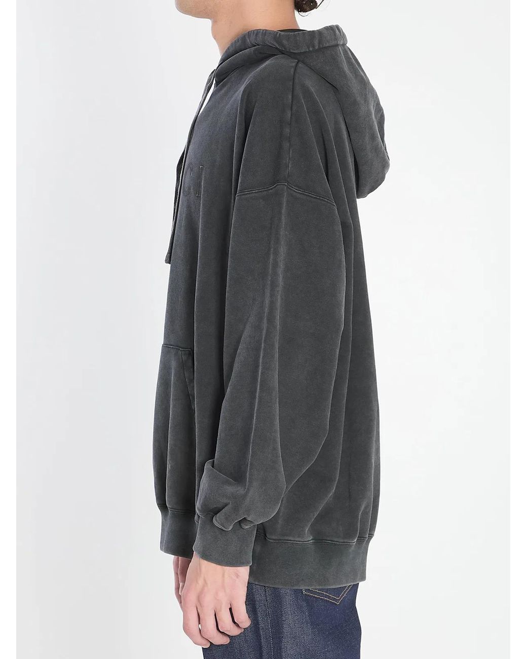 Gucci Gray Vintage Logo Drawstring Hoodie for men