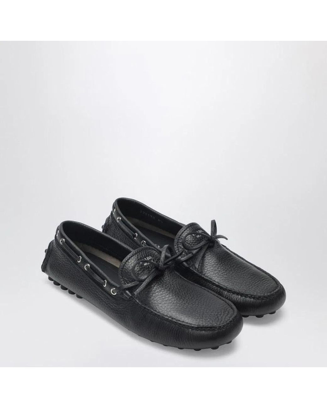 Prada Black Grid Leather Loafers for men