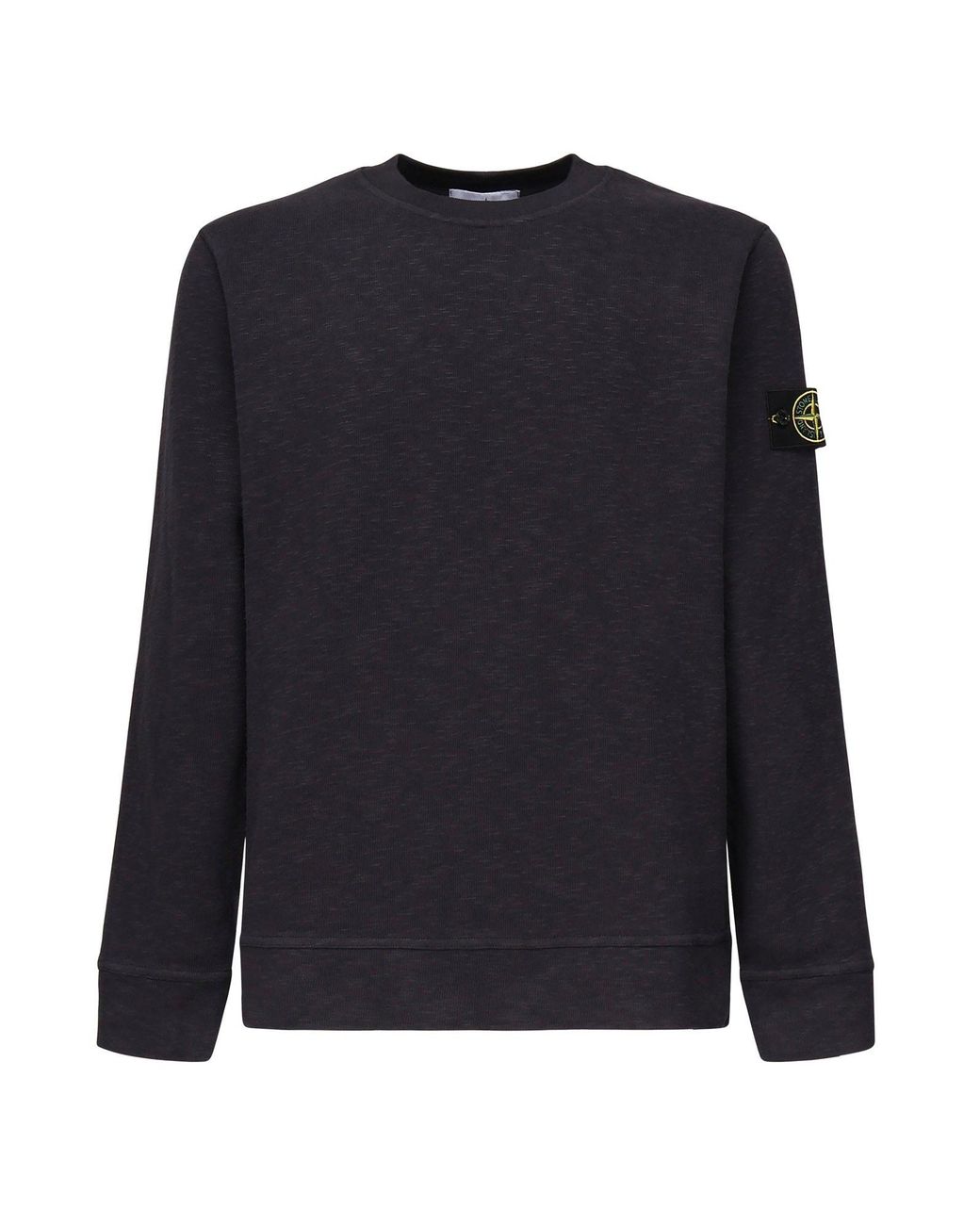 Stone Island Blue Ribbed Neckline Insert Sweatshirt With Badge Patch, Ribbed Cuffs & Hem for men