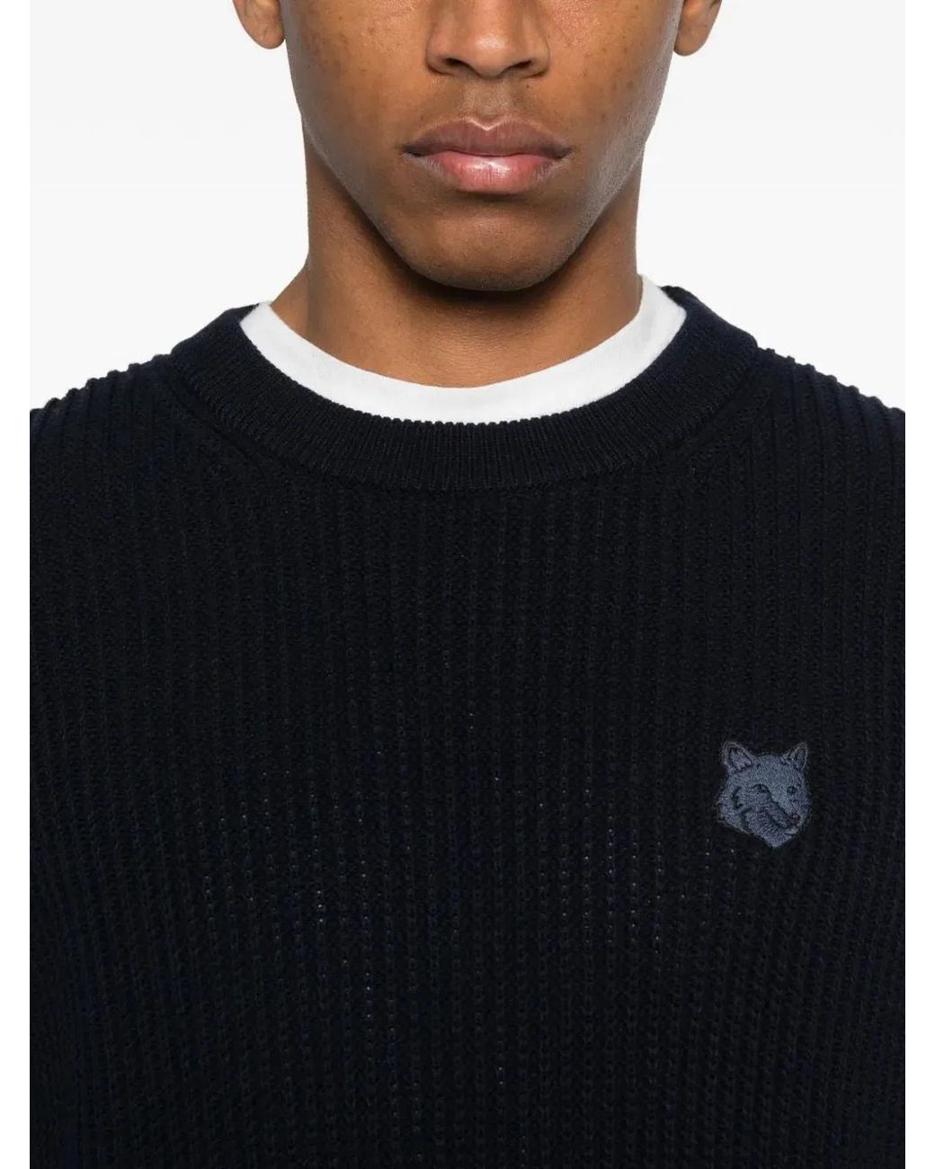 Maison Kitsuné Black Maison Kitsuné Fox Head Cotton Ribbed Jumper for men