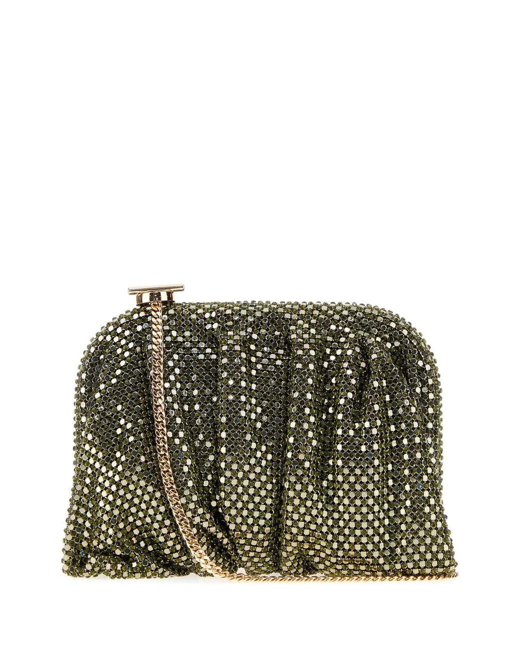 Benedetta Bruzziches Green Petite Venus Rhinestone Knit Clutch Bag With Shoulder Strap