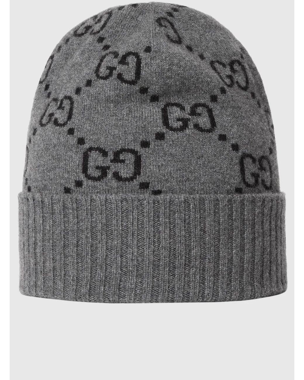 Gucci Gray Gg Jacquard Beanie With Brim And Cuff for men