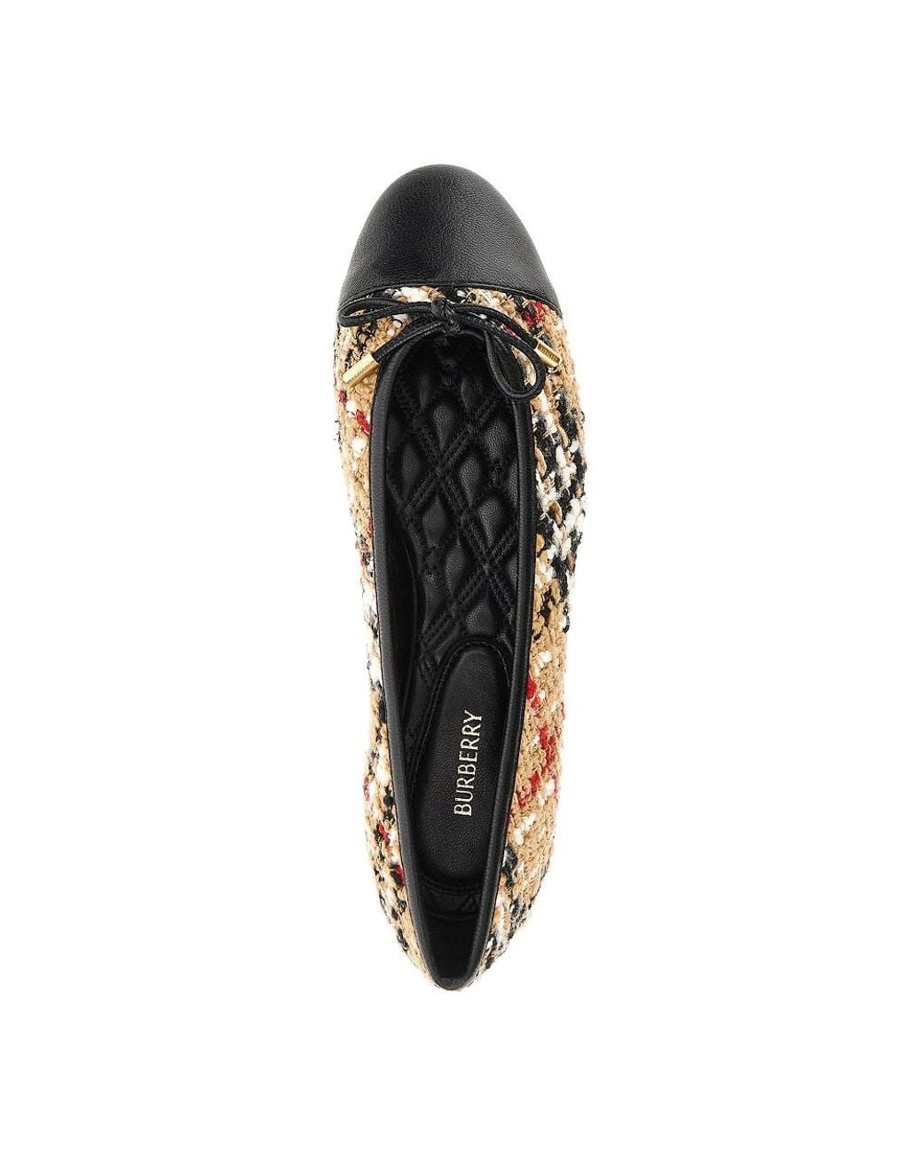 Burberry Metallic Check Bouclé And Leather Highgate Ballerinas