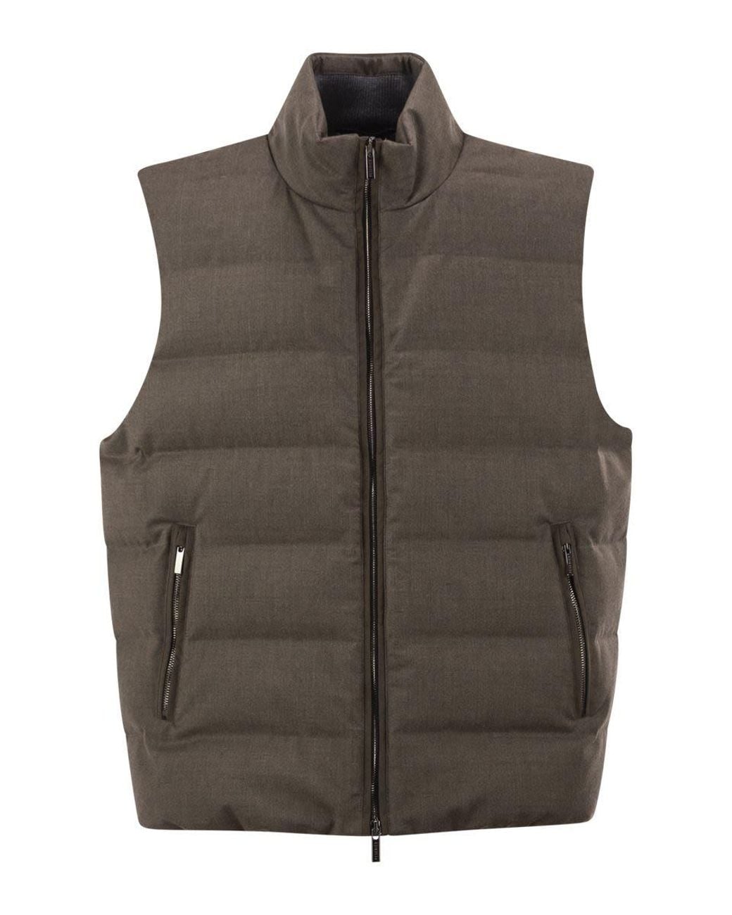 Peserico Brown Wool Blend Padded Gilet With High Collar for men