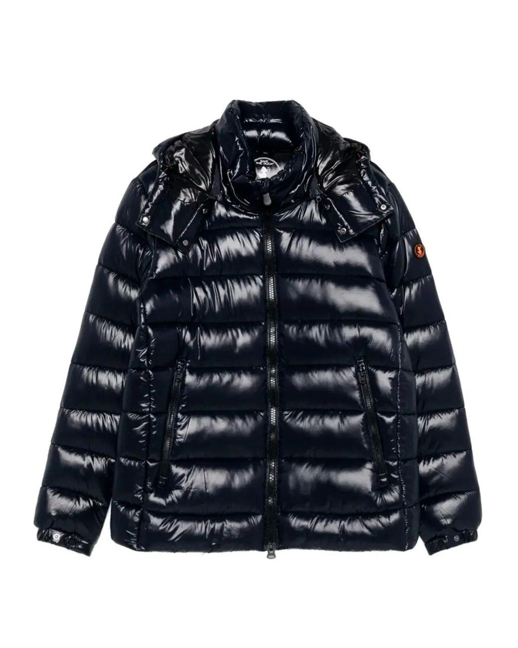 Save The Duck Blue Florian Down Jacket With Lacquered Finish And Removable Hood for men