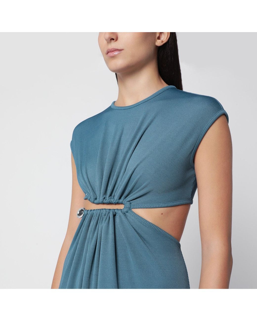 Christopher Esber Blue Droplet Crystal Clasp Petrol Jersey Dress