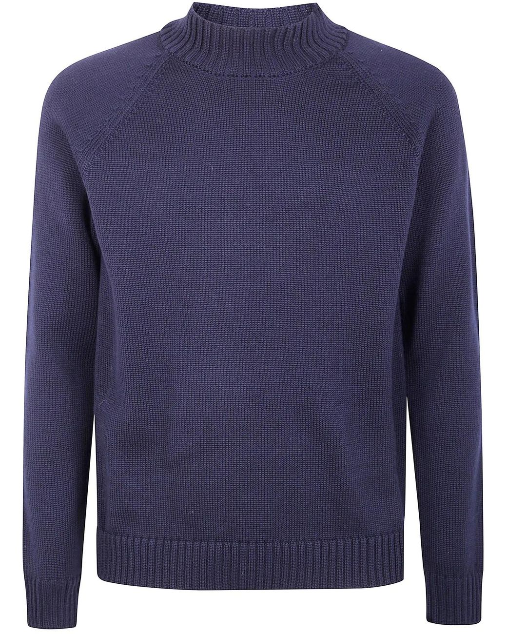 Zanone Blue Stockinette Stitch Slim Fit Raglan Sleeved Mock Neck Sweater for men