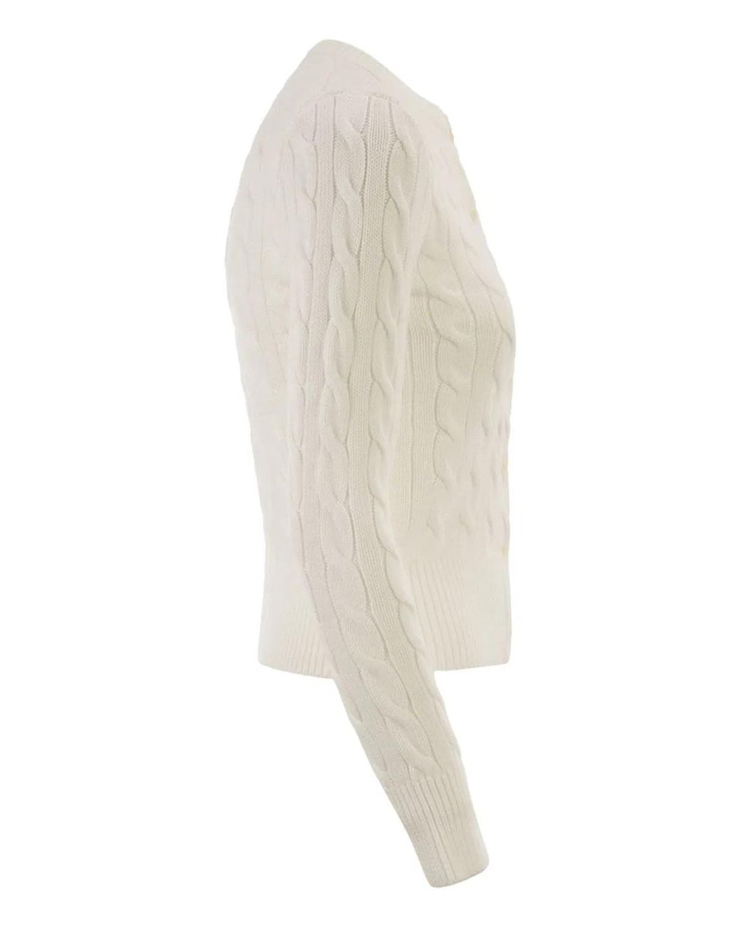 Polo Ralph Lauren White Cable Knit Cotton Crew Neck Cardigan