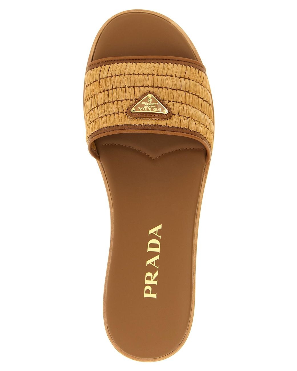 Prada Brown Raffia Slides