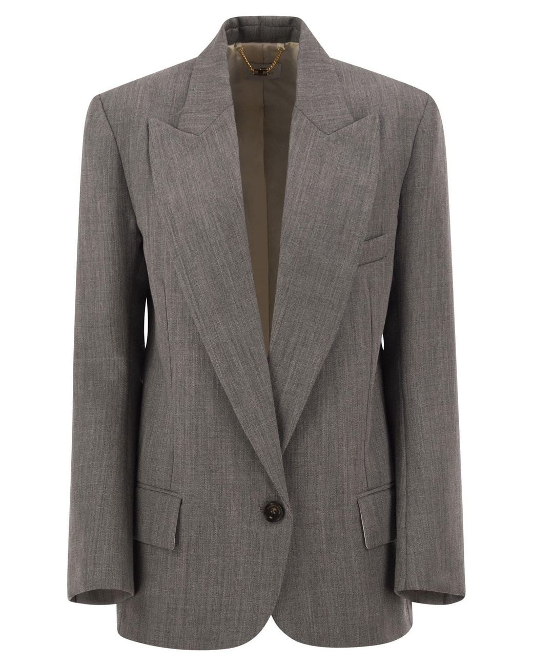 Elisabetta Franchi Gray Single-Breasted Virgin Wool Blazer With Peak Lapels