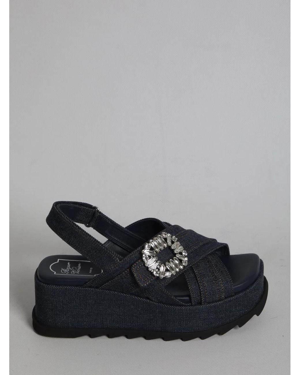 Roger Vivier Black Denim Wedge Sandals