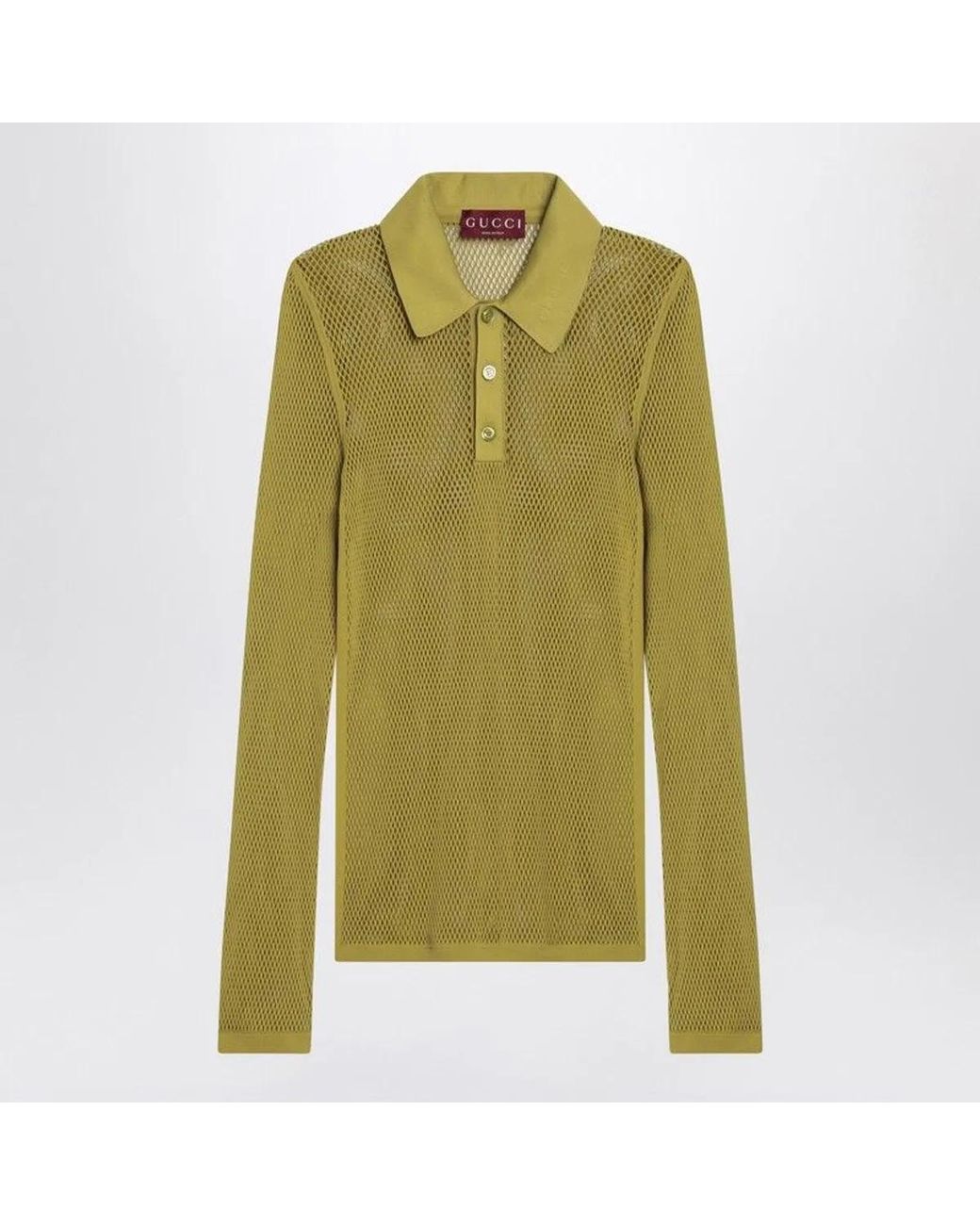 Gucci Green Technical Mesh Long-Sleeve Polo Shirt for men