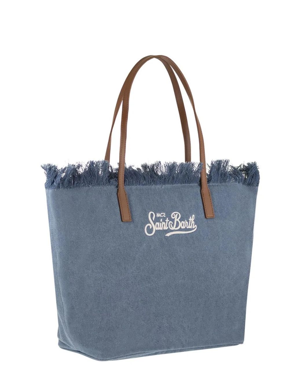 Mc2 Saint Barth Blue City Denim Shopper Bag With Embroidered Logo