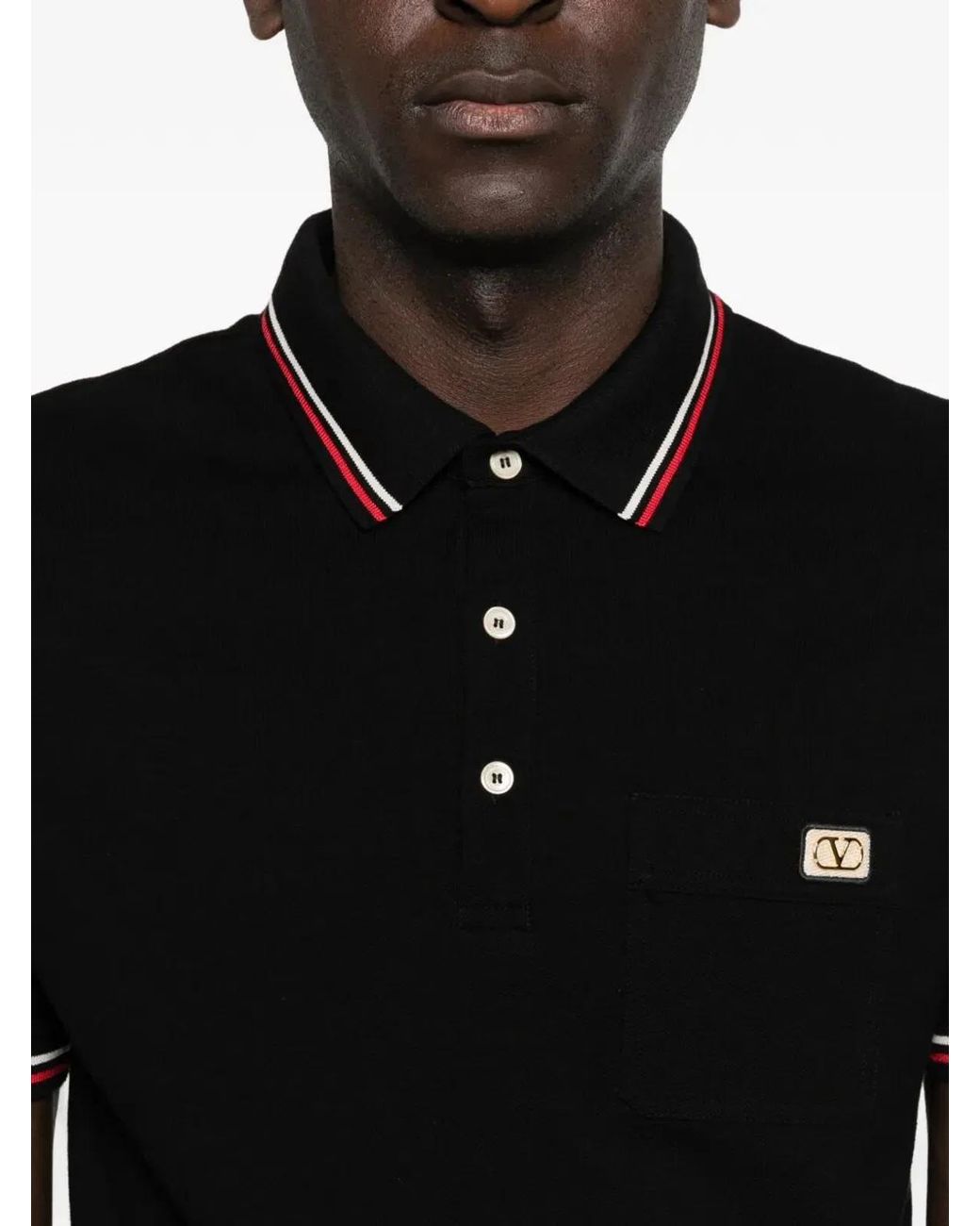 Valentino Garavani Black Cotton Piquet Polo Shirt With Vlogo Patch for men