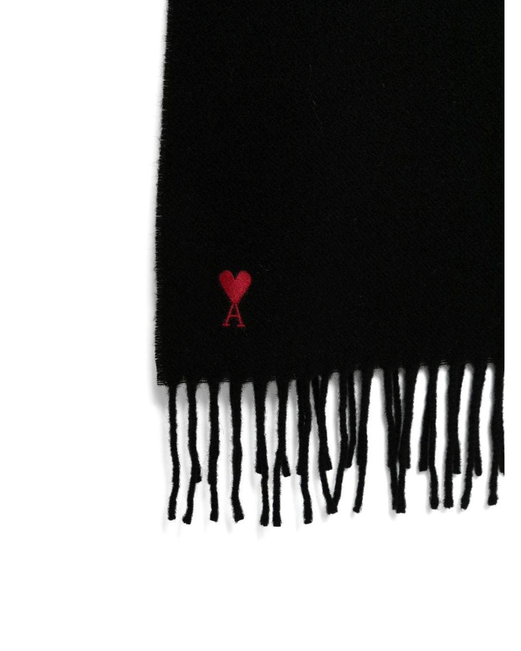 AMI Black Wool Scarf With Ami De Coeur for men