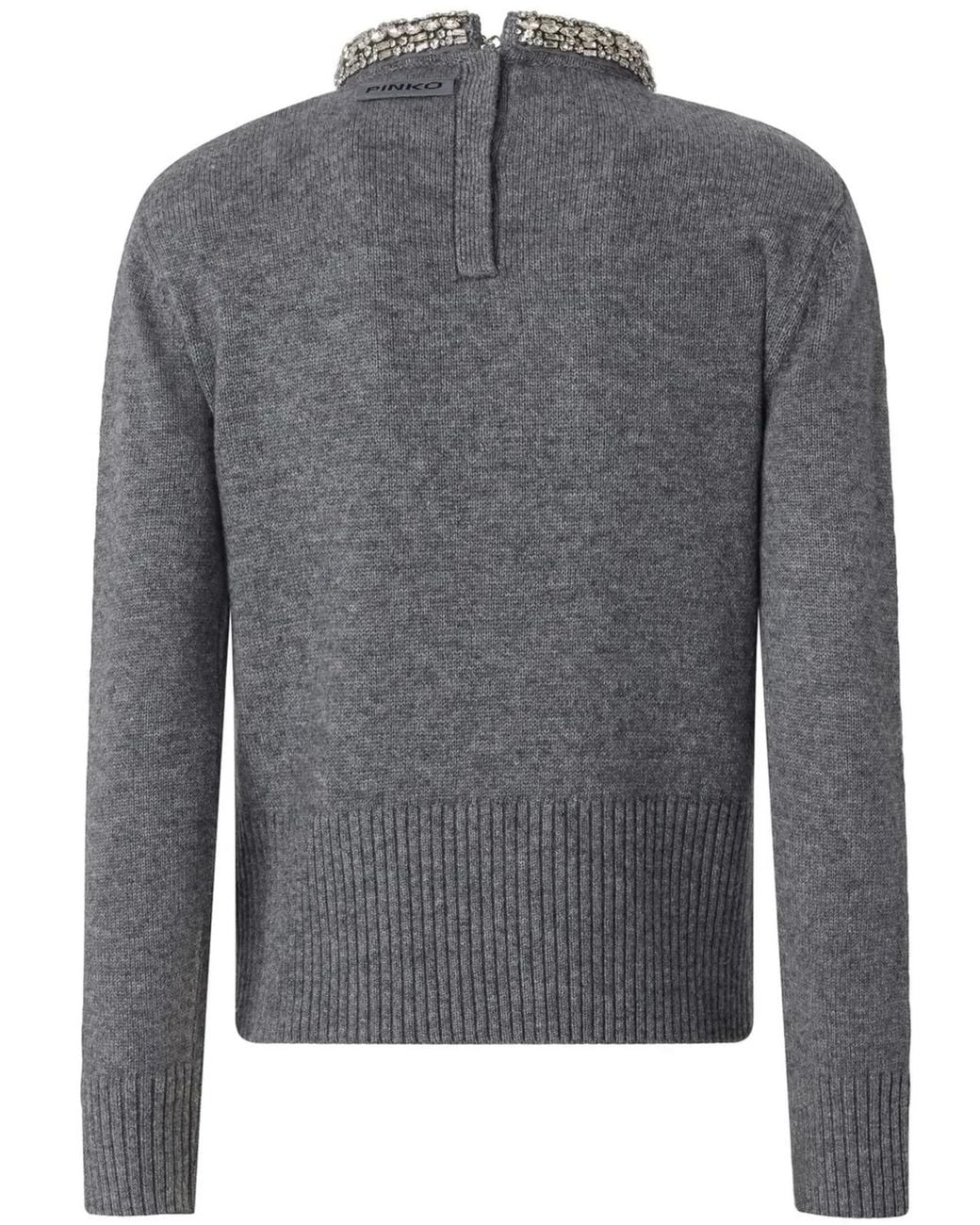 Pinko Gray Knitted Pullover Sweater With Bead Embellishments