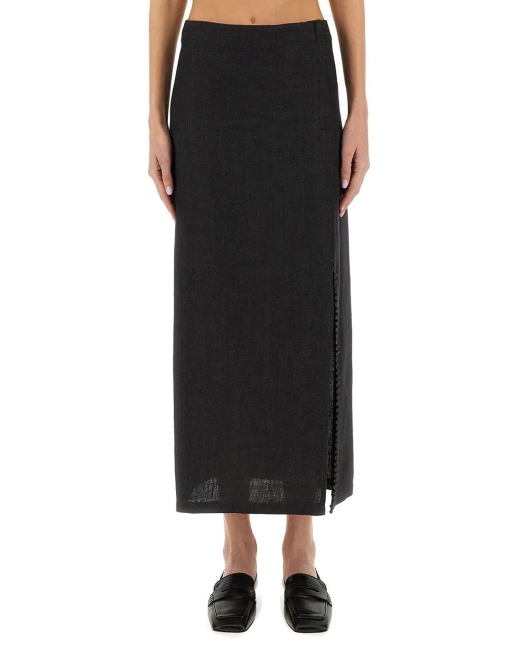 Alysi Black Linen Skirt With Slit