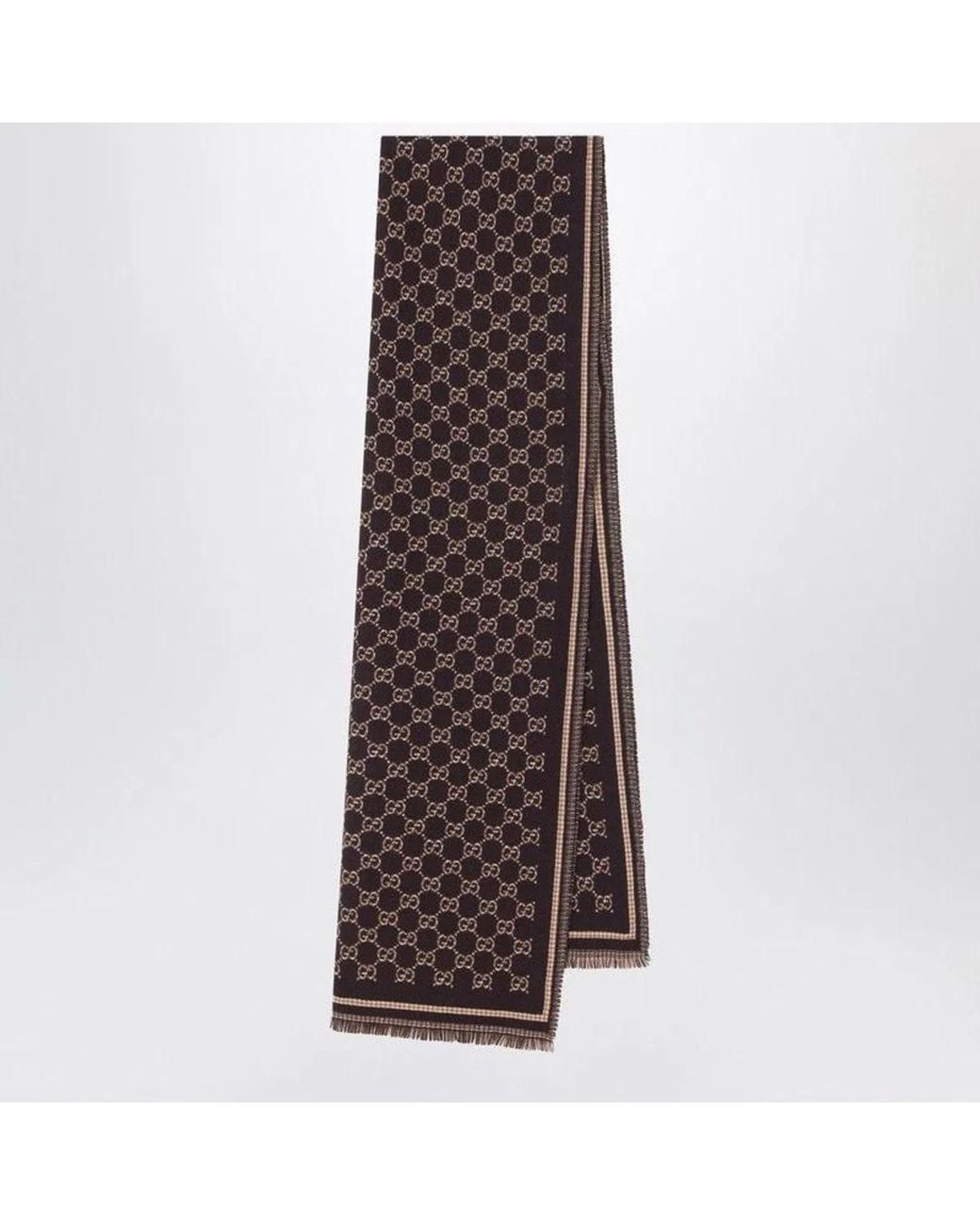 Gucci Brown Wool Scarf Gg Jacquard for men