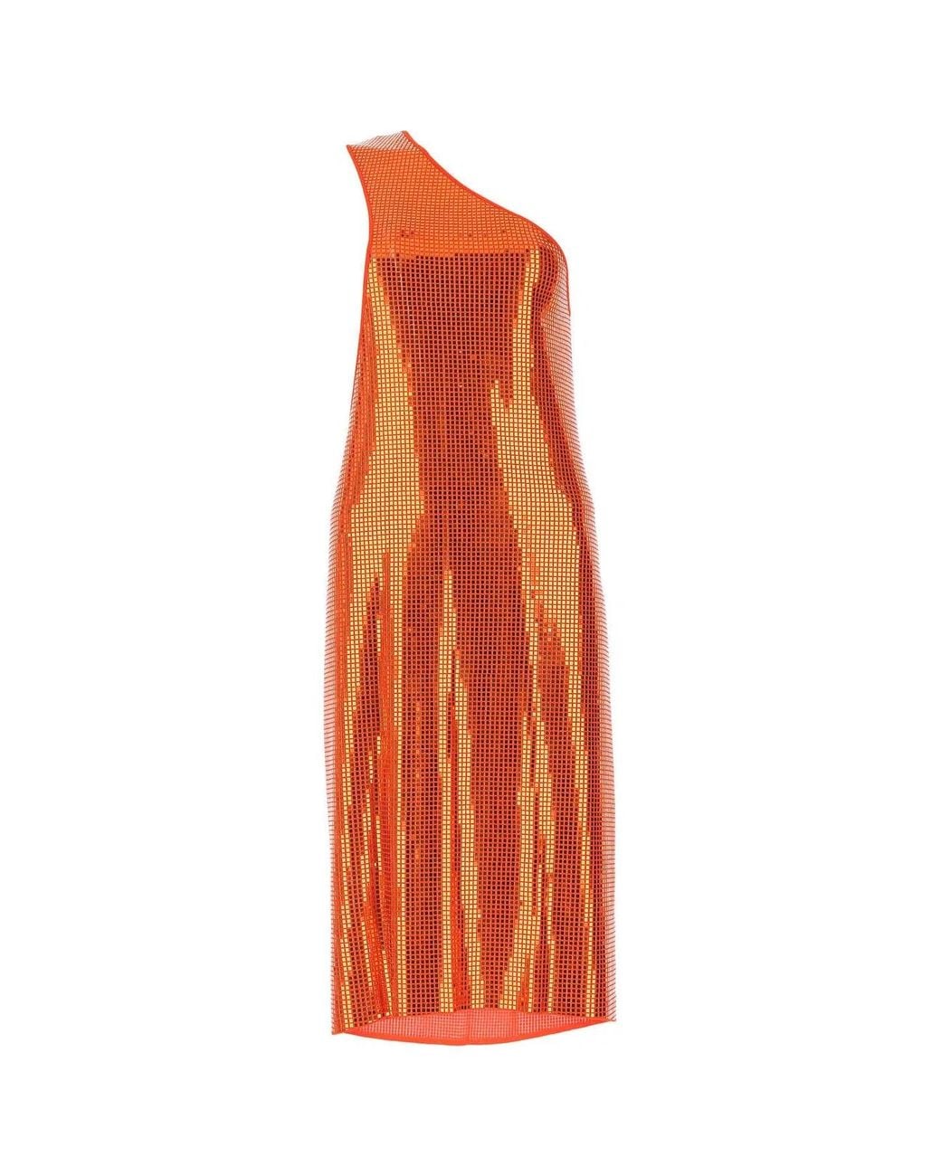 Bottega Veneta Orange Bottega Veneta Sequin-Mesh One-Shoulder Dress