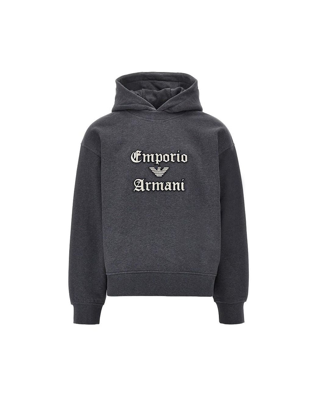 Emporio Armani Gray Soft Touch Logo Embroidery Hoodie for men