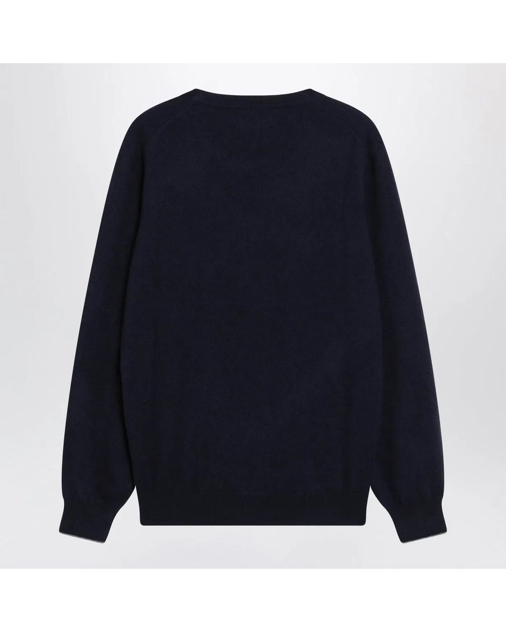 Brunello Cucinelli Blue Cashmere Crewneck Sweater With Contrast Trim for men