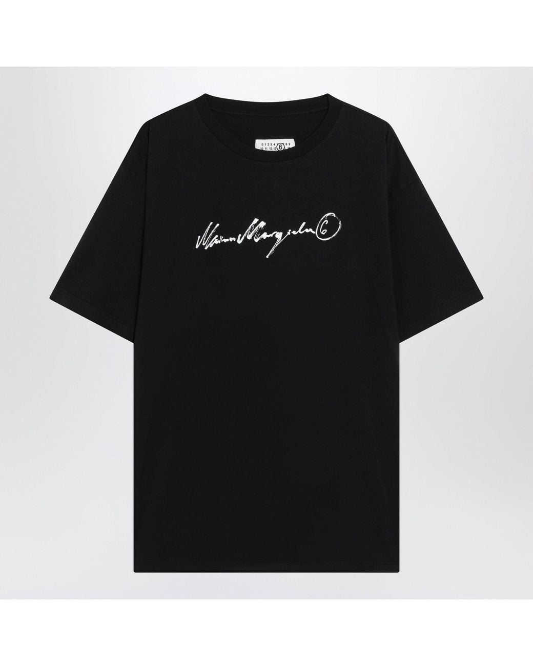 MM6 by Maison Margiela Black Short-Sleeved T-Shirt Made From Cotton Jersey, Enriched With Handwritten Logo Print for men