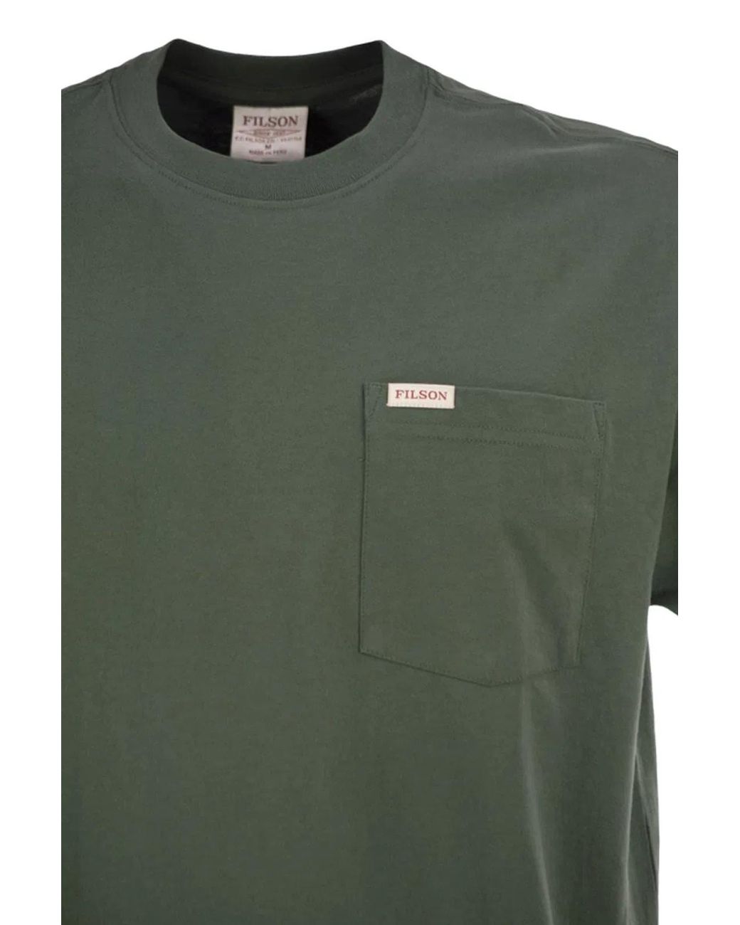 Filson Green Cotton T-Shirt With Patch Pocket for men
