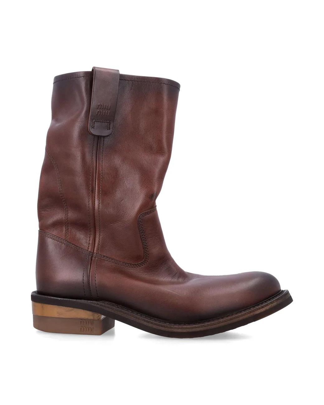Miu Miu Brown Foule Leather Booties Coffee
