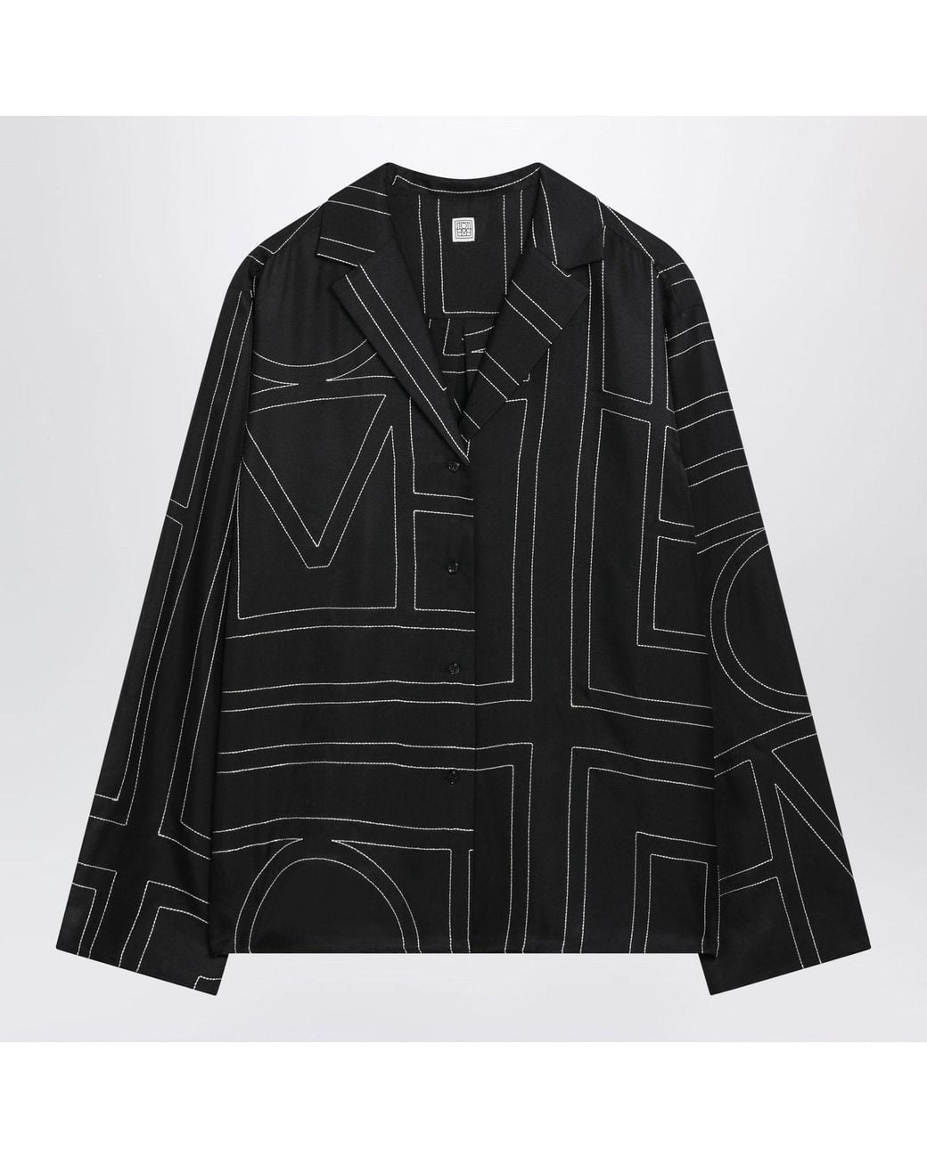 Totême Black Silk Shirt With All-Over Monogram
