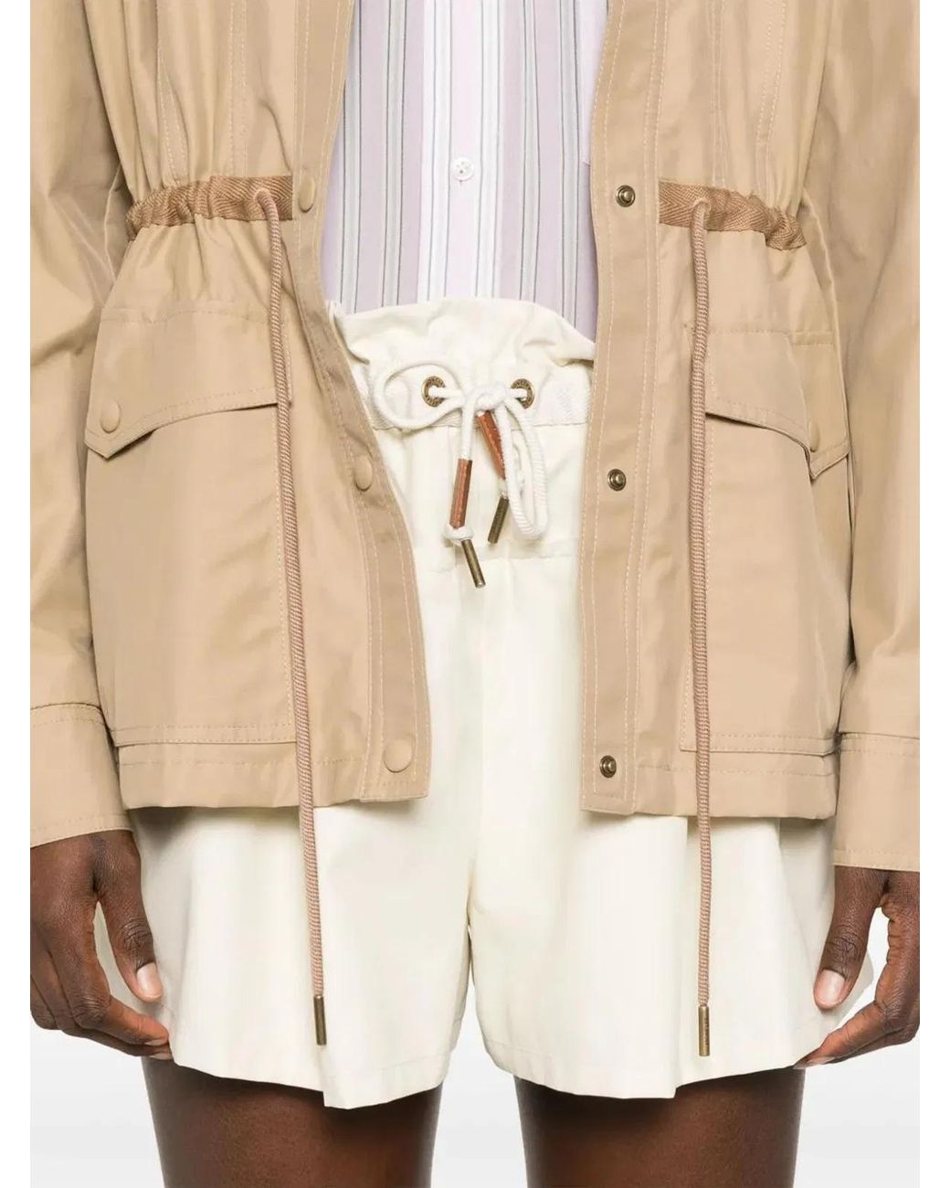 Moncler Natural Shorts With Layered Design And Drawstring On The Front