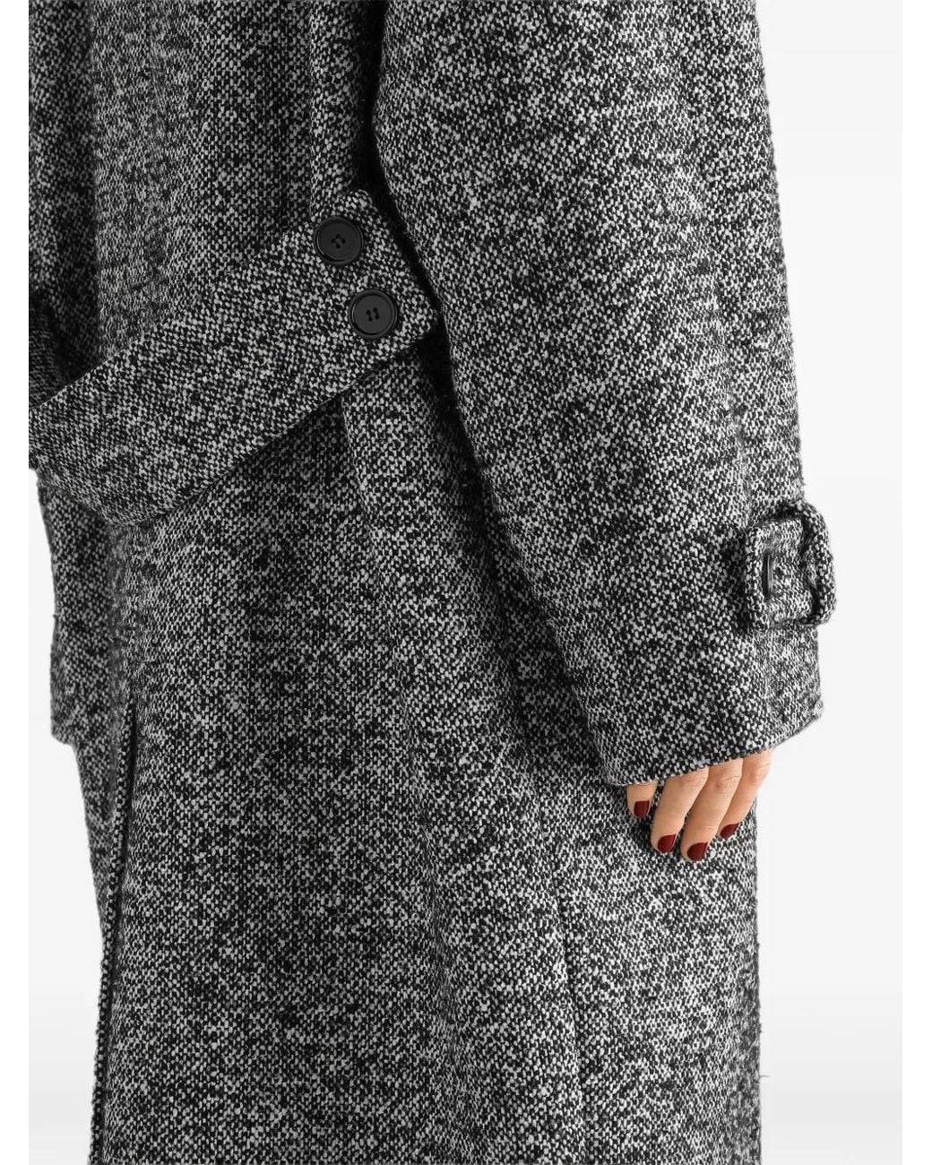 Dolce & Gabbana Gray Double-Breasted Flecked Wool-Blend Jacket With Leopard Print Lining