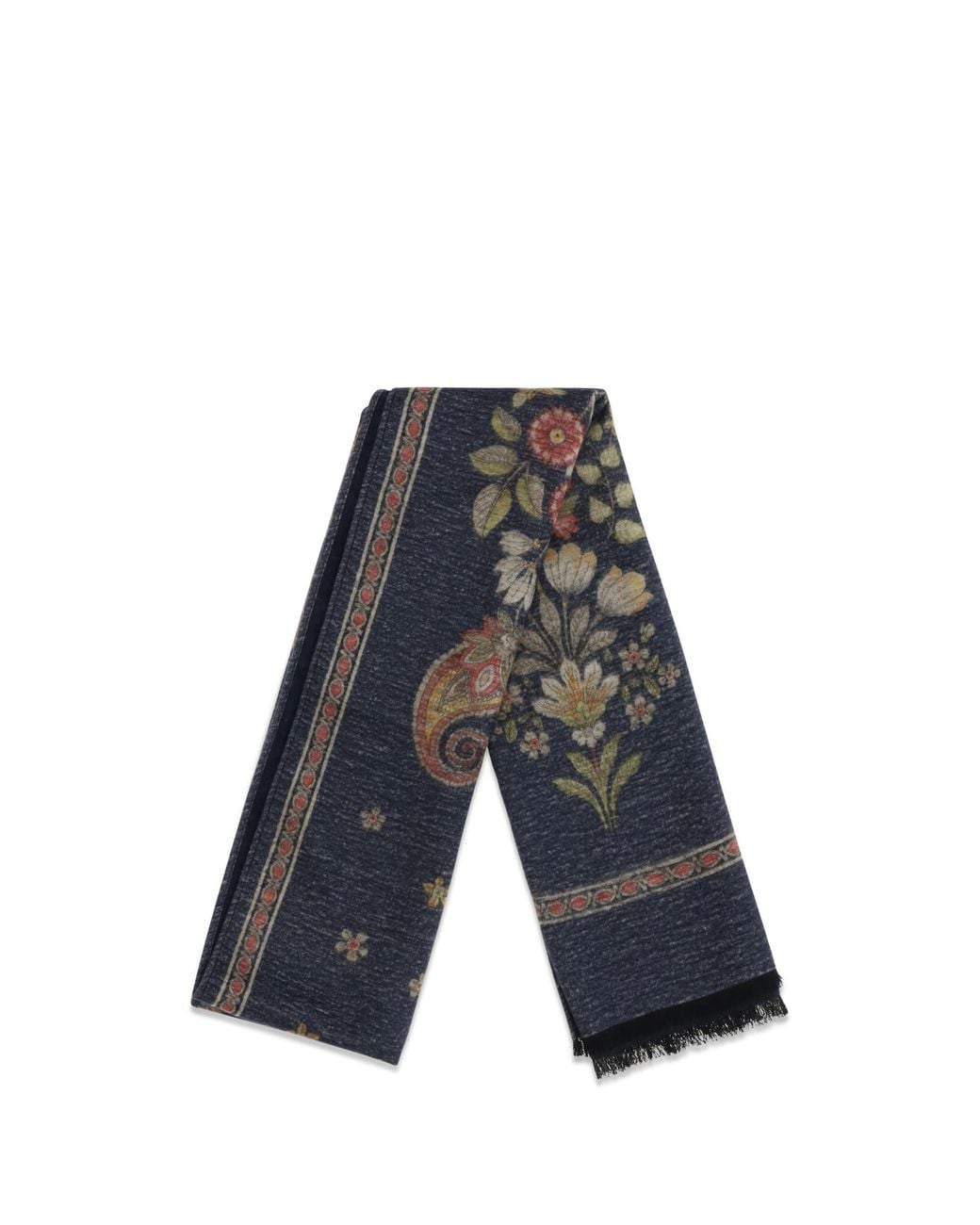 Kiton Blue Silk Scarf With Fringes for men