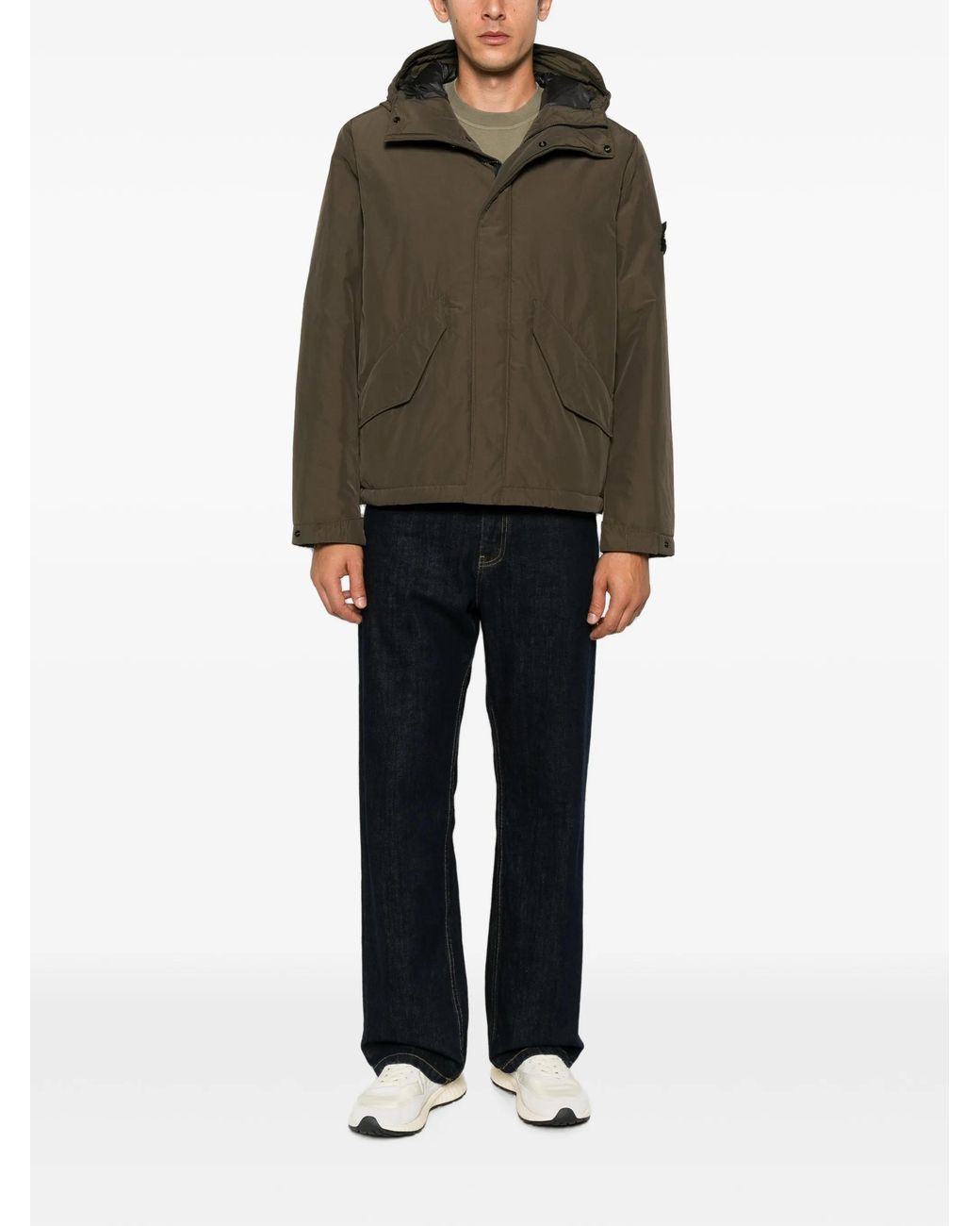 Stone Island Brown Micro Reps Hooded Down Jacket for men