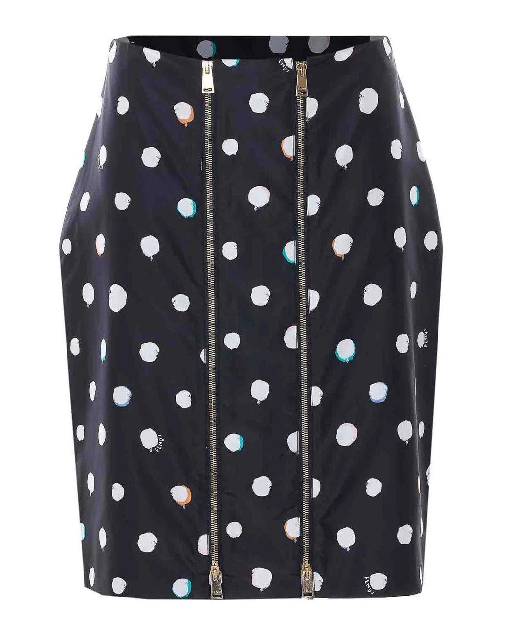 Fendi Blue Print Dots Zipped Skirt