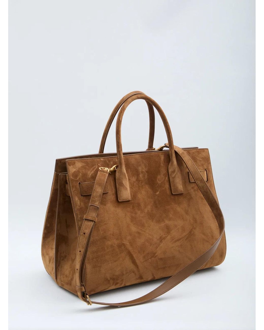 Saint Laurent Brown Camel Suede Sac De Jour Shopping Bag