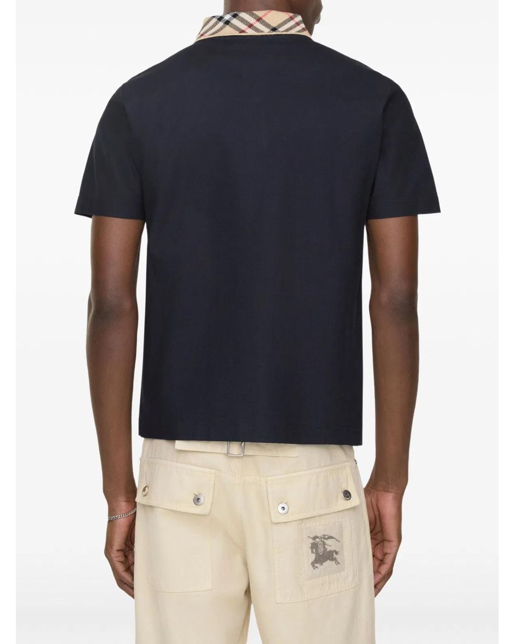 Burberry Blue Check-Collar Cotton Polo Shirt for men