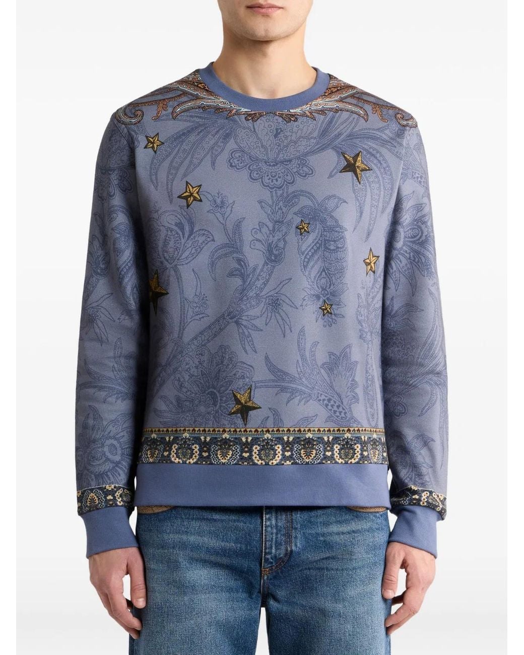 Etro Blue Cotton Nylon Elasthan 3D Logo Sweatshirt for men