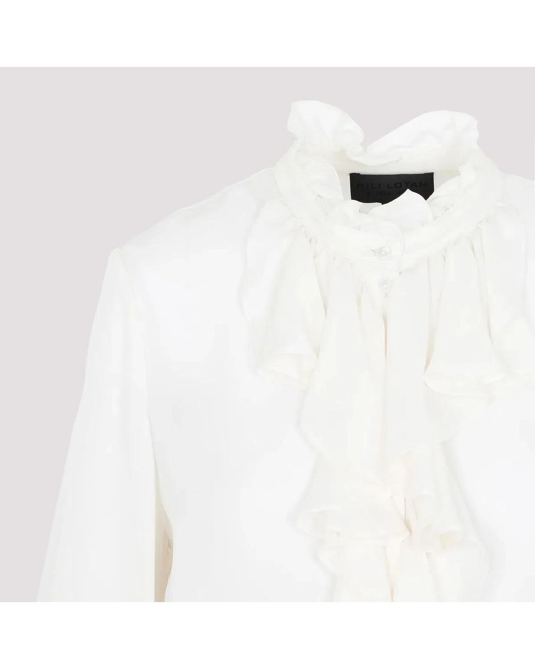 Nili Lotan White Lily Blouse With Raw Ruffle