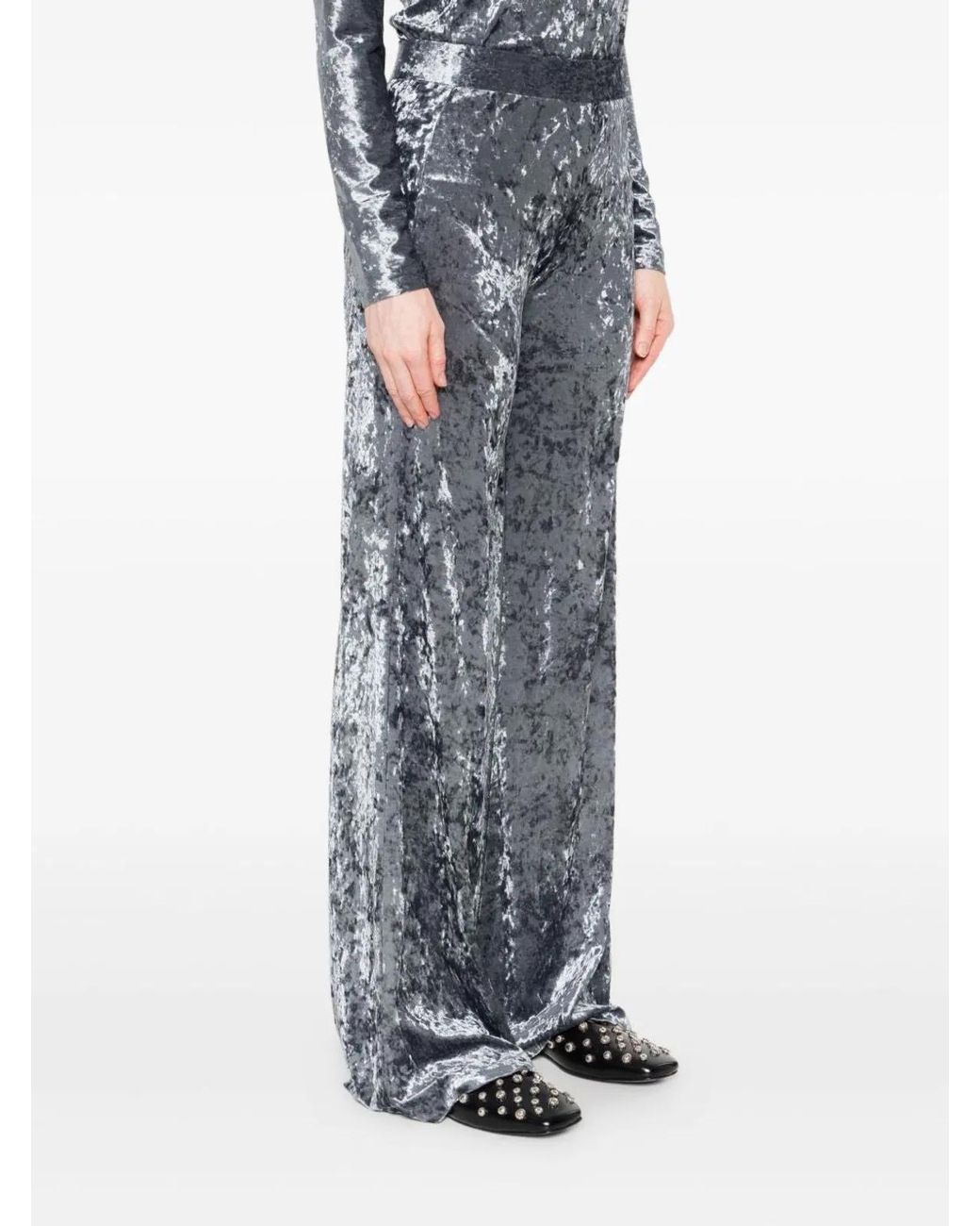 Forte_forte Gray Velvet High-Waisted Trousers
