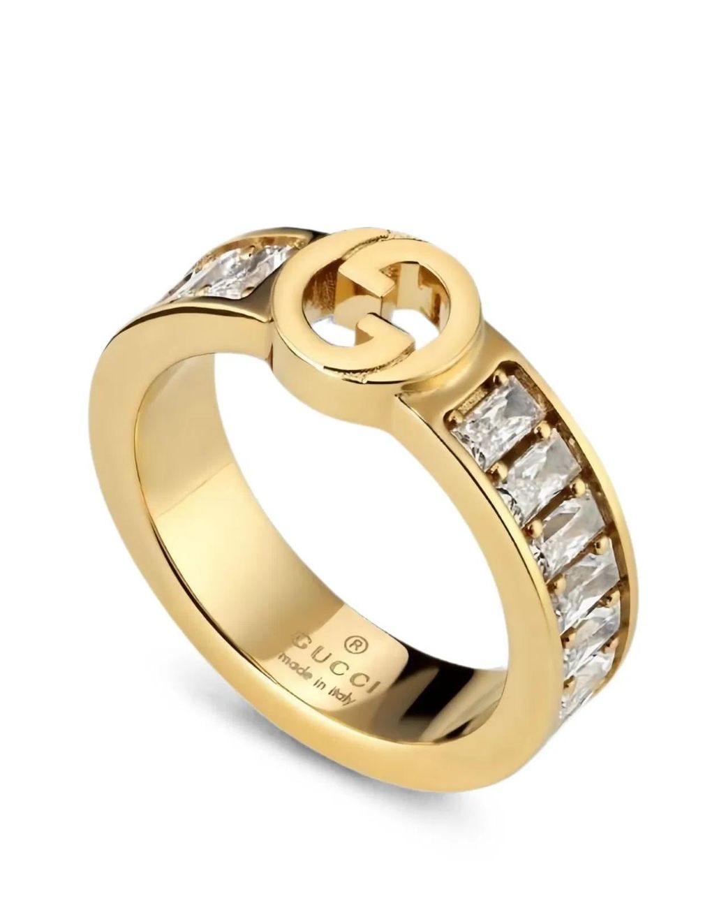 Gucci Metallic Ring Interlocking Design Stones