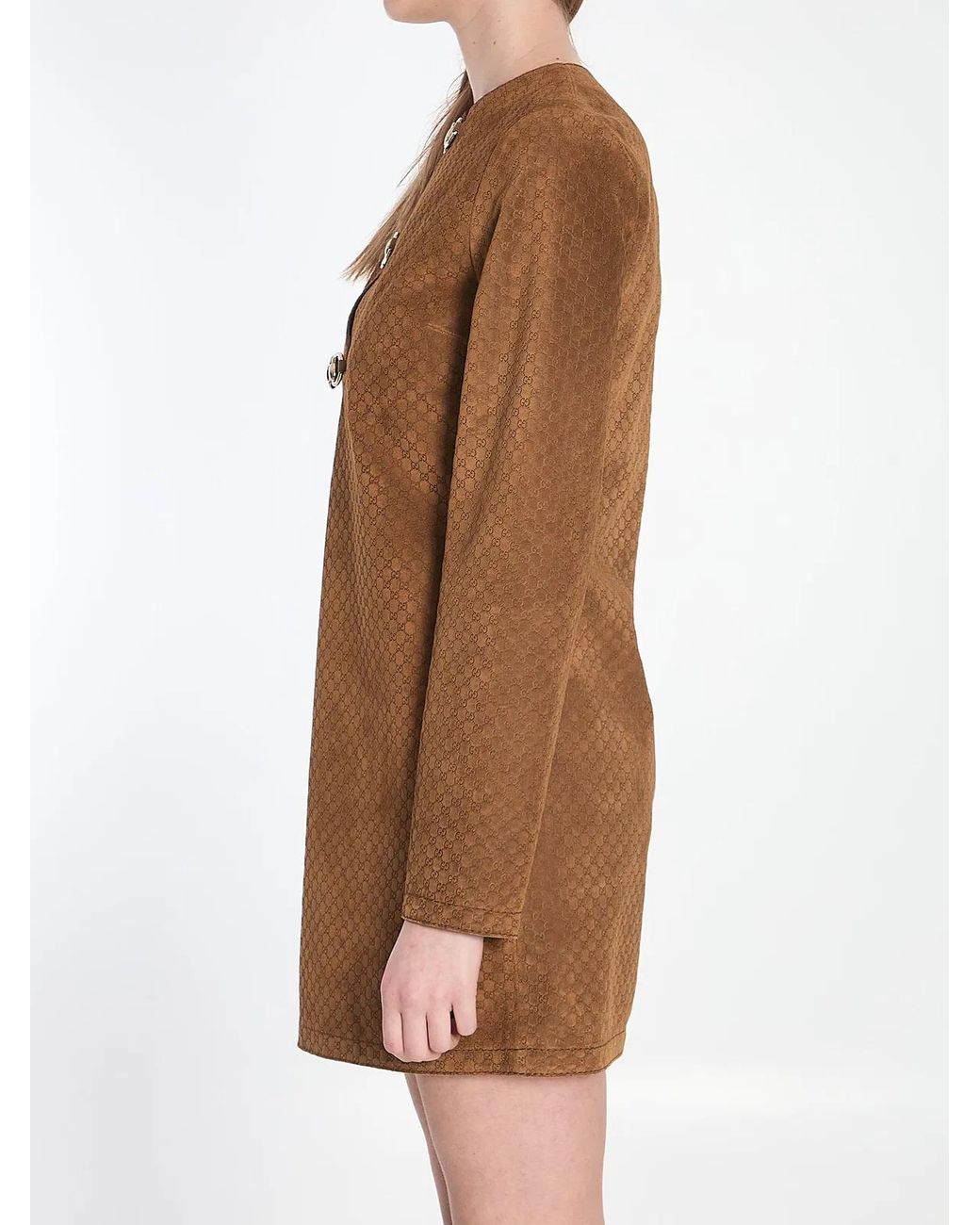 Gucci Brown Gg Suede Mini Dress