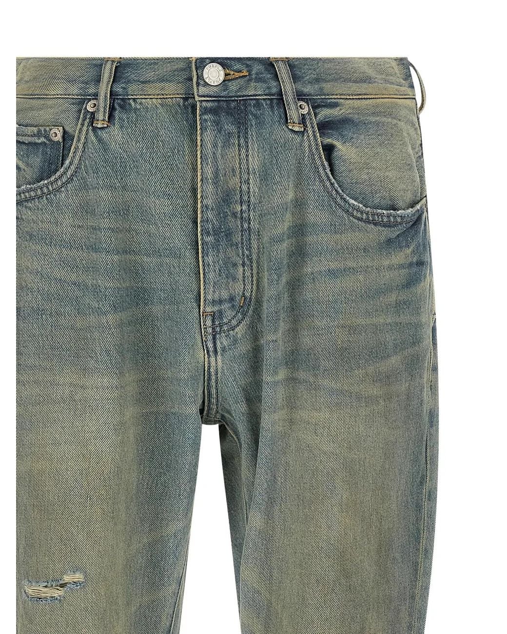 Purple Green 'P026 Dirty Fade Rip Boot' Jeans for men