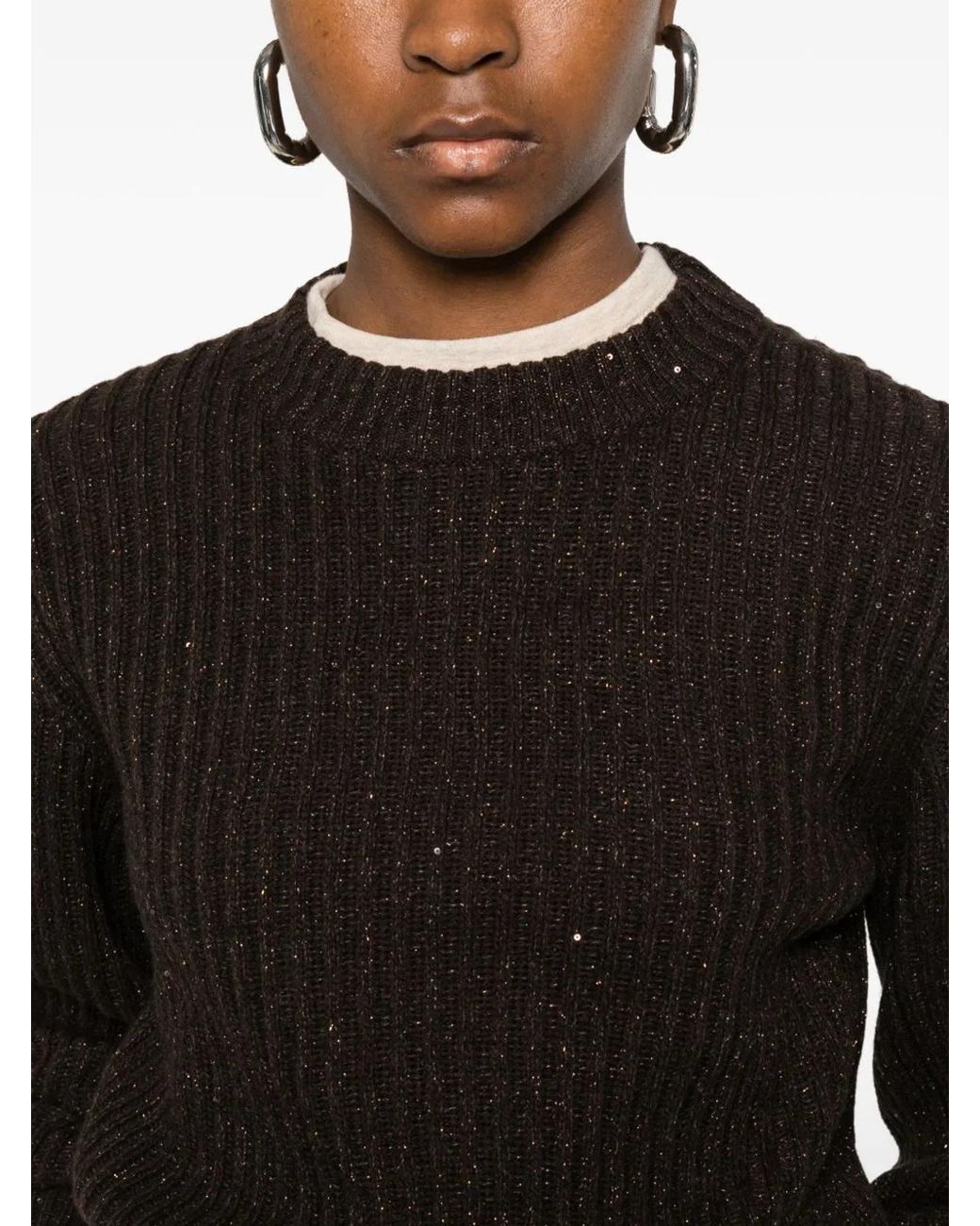 Brunello Cucinelli Black Sparkling & Dazzling Cashmere And Wool Ribbed Sweater