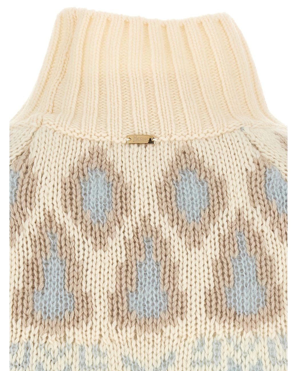 Herno Natural Wool And Cashmere Sweater With Intarsia