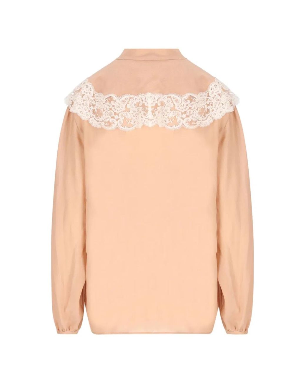 Chloé Natural Lace-Trim Tie-Neck Shirt