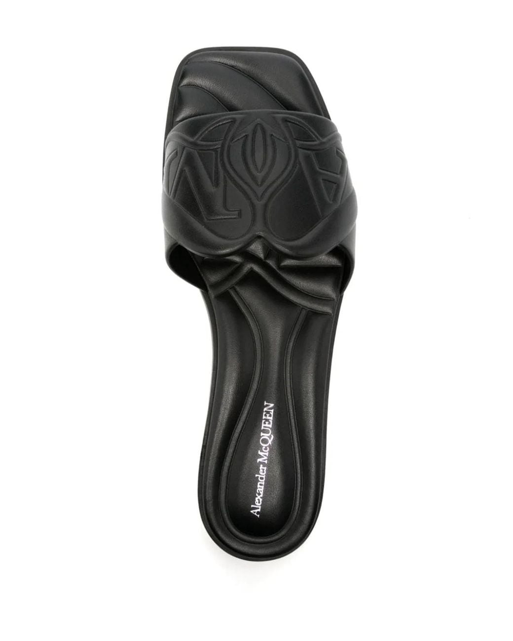 McQueen Black Seal Leather Flat Sandals