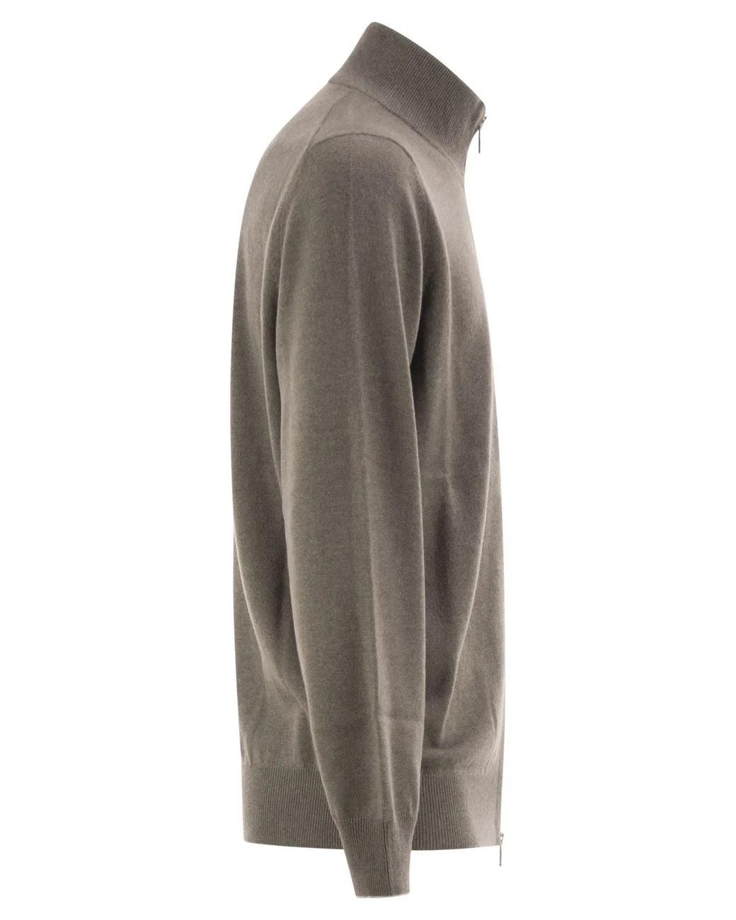 Brunello Cucinelli Gray High-Necked Cashmere Cardigan With Zip for men