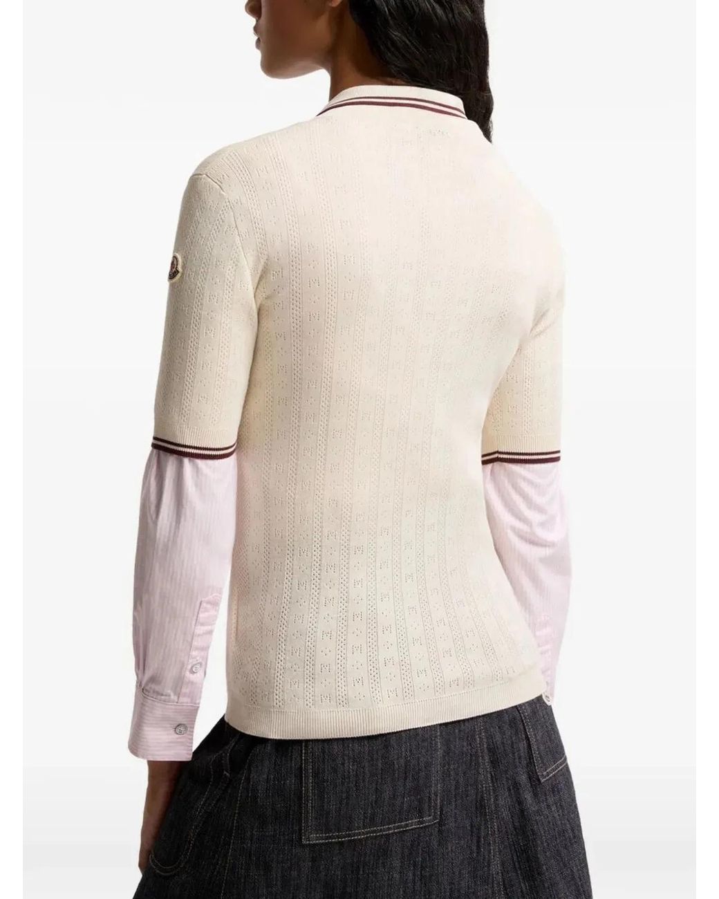Moncler Natural Rhombus & Logo Pattern Cotton Polo Shirt