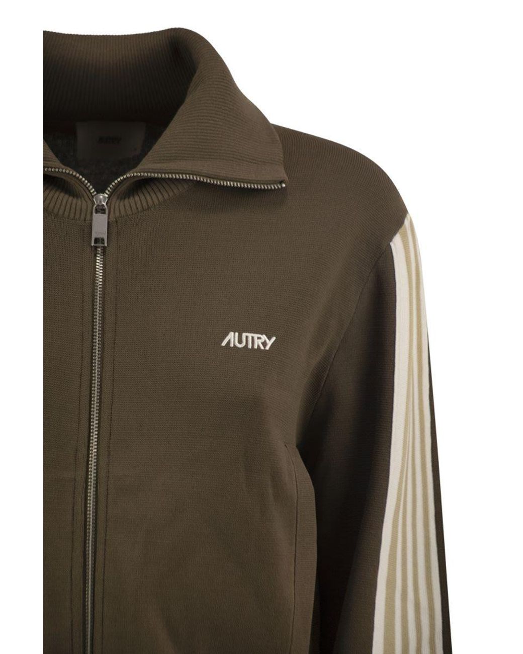 Autry Green Track Jacket With Zip And Contrast Stripes